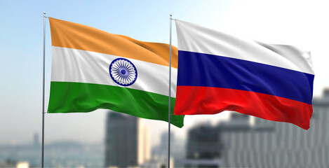 Flagi narodowe Rosji i Indii - obrazy, fototapety, plakaty