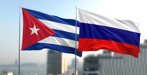 Flagi narodowe Rosji i Kuby - obrazy, fototapety, plakaty