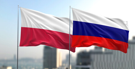 Flagi narodowe Rosji i Polski - obrazy, fototapety, plakaty