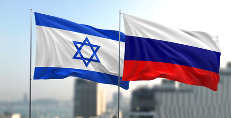 Flagi narodowe Rosji i Izraela - obrazy, fototapety, plakaty
