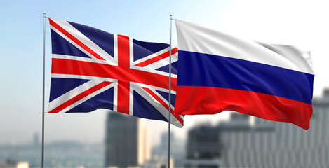Flagi narododowe Rosji i Wielkiej Brytanii - obrazy, fototapety, plakaty