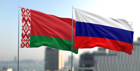 Flagi narodowe Białoruś - Rosja, współpraca regionalna - obrazy, fototapety, plakaty