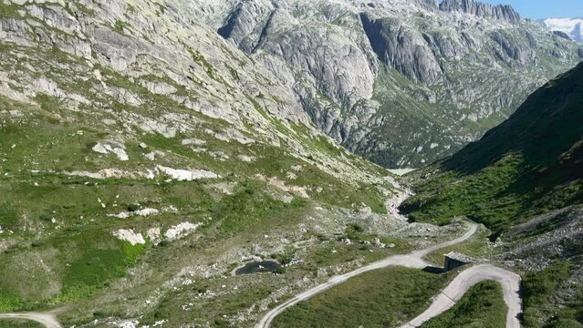 Beautiful landscapes of the Oberaar Valley in Switzerland and a mountain nature park