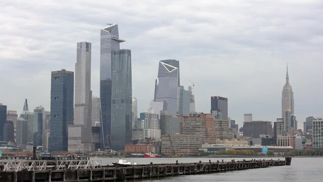 Hudson Yards and the Vessel seen from new Jersey. Famous new Skyscrapers in NYC