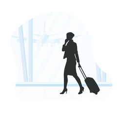 Travel, Business, Advertise concept - Everything looks great. Beautiful blonde businesswoman using smartphone checking her flight or online check-in at airport, with luggage. Air travel.