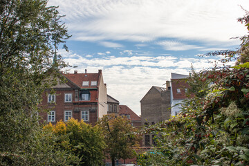 Facade of old house in Copenhagen, Denmark. rent an apartment. Real estate investment. Tourism in Denmark.