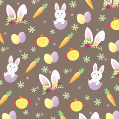 easter seamless brown pattern with rabbits