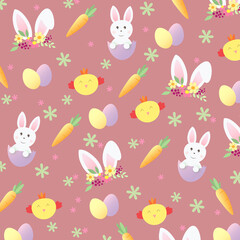 easter seamless pink pattern with rabbits