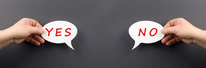 Speech bubbles with the words yes and no, communication symbol, business and education concept,...