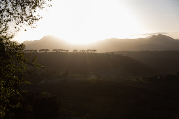 landscape of Ronda at sunset from viewpoint