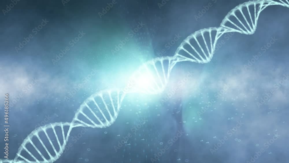 Poster artistic digital space with dna chain rotation.