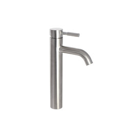 Device for hot and cold water. Faucet for kitchen. Washbasin invention. Bathroom design. Piece of...