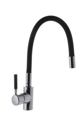 Kitchen faucet with flexible silicone colored spout. Device for hot and cold water. Washbasin invention. Bathroom design. Piece of your's fancy flat. Cranes for home. Different amazing taps. Horizonta