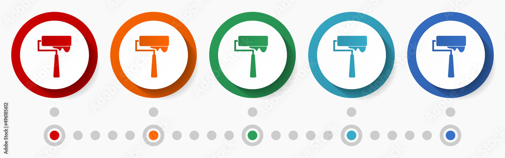 Aufkleber paint, painter concept vector icon set, flat design colorful buttons, infographic template in 5 colo