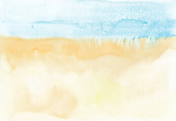 Watercolor pastel yellow and blue background texture. Stains on paper, hand painted.