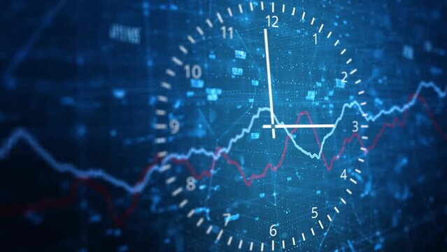 Business network graphs data with analog clock time animation.