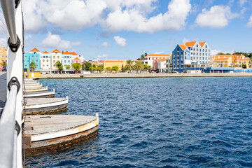 Colorful buildings of the district Otrobanda in Willemstad, Curacao, viewed from the Queen-Emma-Bridge