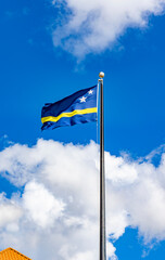 Flag of Curacao waving at the city center of Willemstad, Curacao