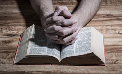 Naklejka premium Holy Bible open in prayer chapel.