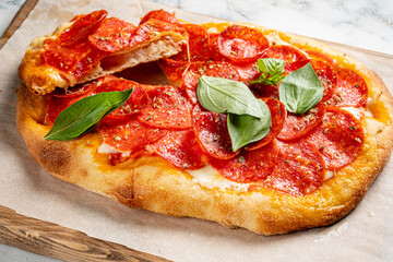 italian pizza on the wooden board