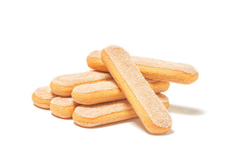 Ladyfingers or savoiardi biscuit, italian desserts and sponge cookies, isolated on white background
