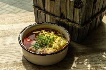Soto Ayam Kuning is Yellow Chicken Soup Style, One of Indonesian Popular Dish. Served on a Bowl