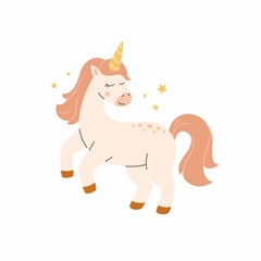 Cute Unicorn pony cartoon jump, Nursery decoration, vector character, Fairytale horse. Scandinavian simple style