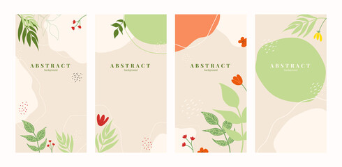Vector floral set of abstract background, spring, summer print. Social media story background