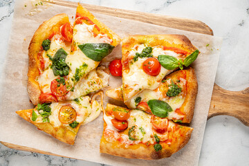 italian pizza on the wooden board