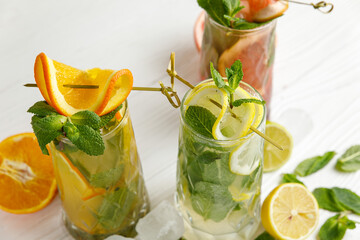 assorted cocktails on a wooden table
