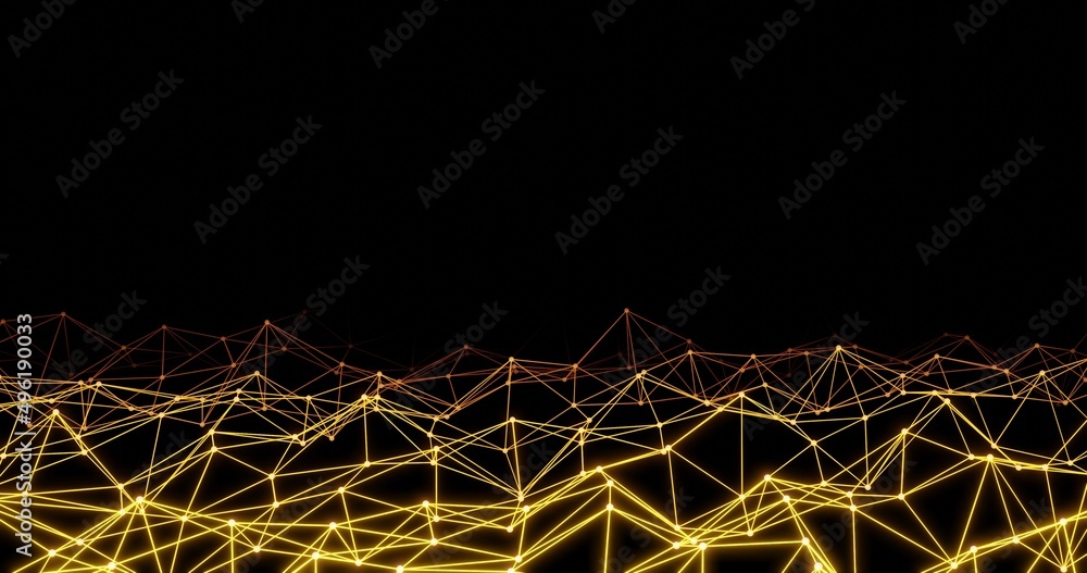 Wall mural yellow lines and dots connect technology and science style. 3d rendering.