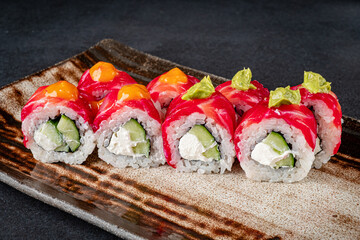 gourmet sushi on the dark background