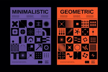 Geometric minimalist posters. Modern bauhaus brutalist bold shapes, primitive blocks swiss style. Vector art prints - obrazy, fototapety, plakaty