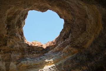 Beautiful natural cave at Benagil, coast of Algarve, Portugal