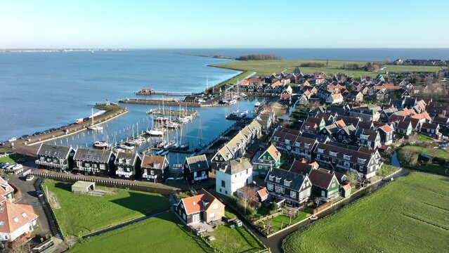 Typical dutch touristic attraction old historic picturesque fishing village on the penisula of Marken, The Netherlands. Europe near Amsterdam and Volendam in Waterland. Holland.