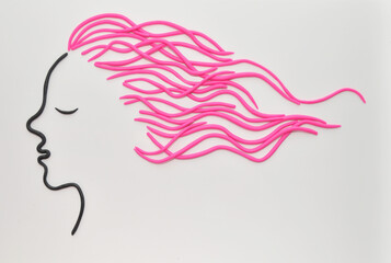 pink hair of a girl made of plasticine