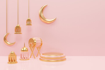 Realistic 3d islamic ramadan ornament background with mosque and islamic decoration