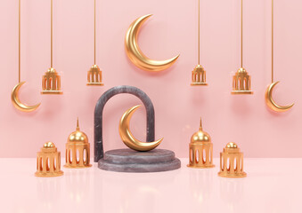 Realistic 3d islamic ramadan ornament background with mosque and islamic decoration