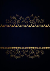 Abstract grunge dark blue background with golden frame