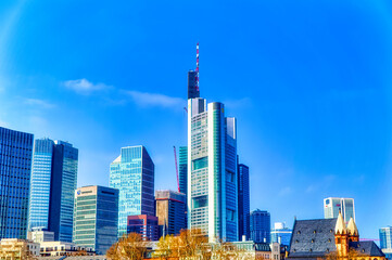Fototapeta na wymiar Aerial view over financial district of Frankfurt am Main, Germany.