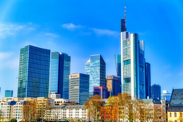 Fototapeta na wymiar Aerial view over financial district of Frankfurt am Main, Germany.