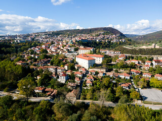 Aerial Sunset view of city of Veliko Tarnovo, Bulgaria