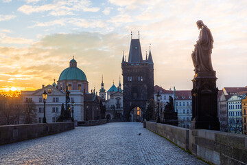 Fototapeta premium Charles Bridge is the oldest standing bridge over the Vltava River in Prague and the second oldest preserved bridge in the Czech Republic. It is completed with three towers.