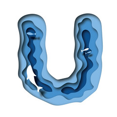 Letter U in deep water papercut design