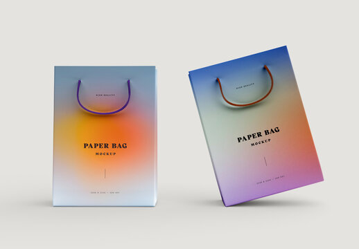 Dual Paper Bag Mockup &ndash; Stylish Shopping Bag Set with Straight and Tilted View for Product Branding and Packaging Display