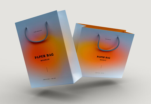 Dual Paper Bag Mockup &ndash; Stylish Shopping Bag Set in Dynamic Angles for Product Branding and Retail Packaging