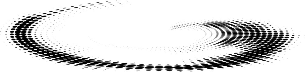 Fancy swirling elongated point spiral. Halftone dotted. Vector.