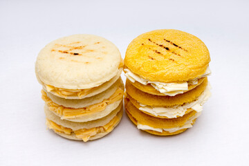 Venezuelan yellow corn arepa stuffed with cheese typical breakfast gastronomic environment

