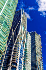 Aerial view over financial district of Miami, Florida, USA.