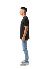 Fototapeta premium Handsome young man in stylish t-shirt isolated on white